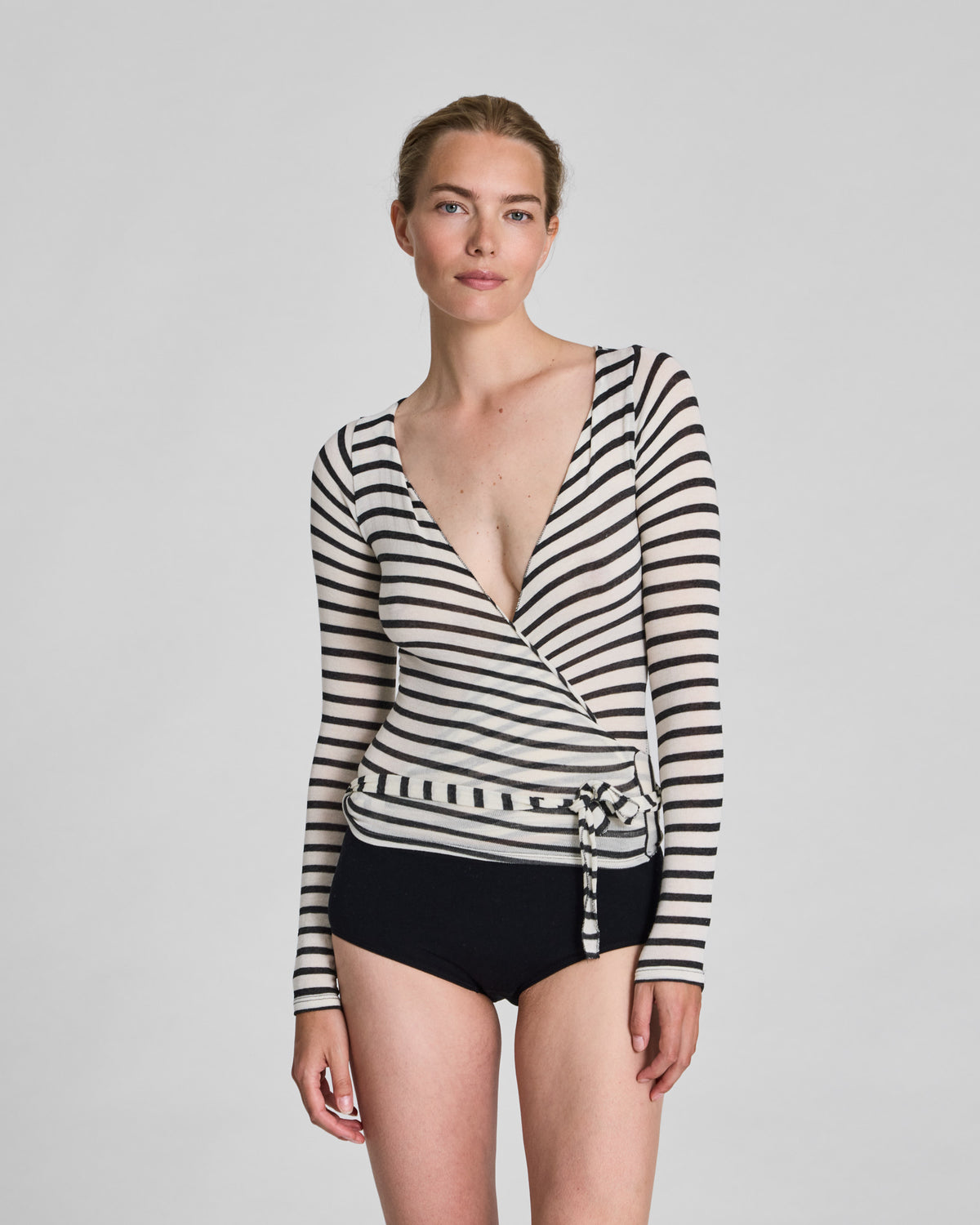 GAI+LISVA Anne Striped Wrap Tops & T-shirts 964 Ecru / Grafite Sailor Stripe