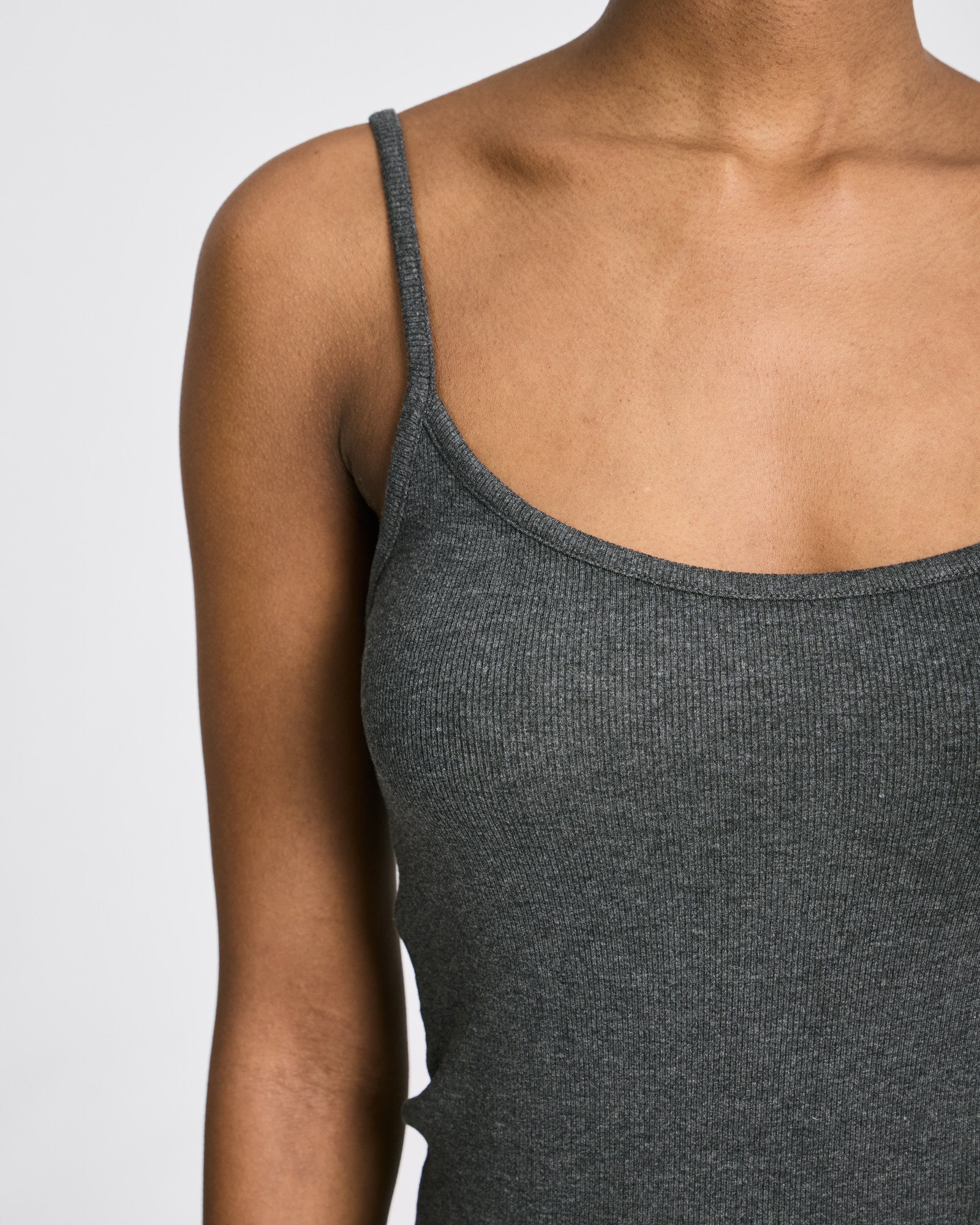GAI+LISVA Cecilie Viscose Stretchable Strap Top 2x2 Rib Tops & T-shirts 764 Dark Grey Melangé