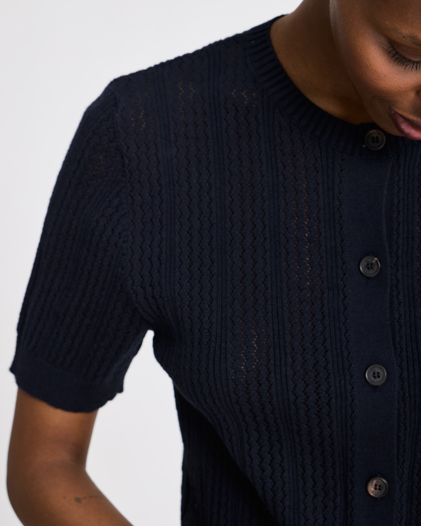 GAI+LISVA Delia S/S Cardigan Cotton Pointel Knit GOTS Cotton l Knitwear 181 Midnight Blue