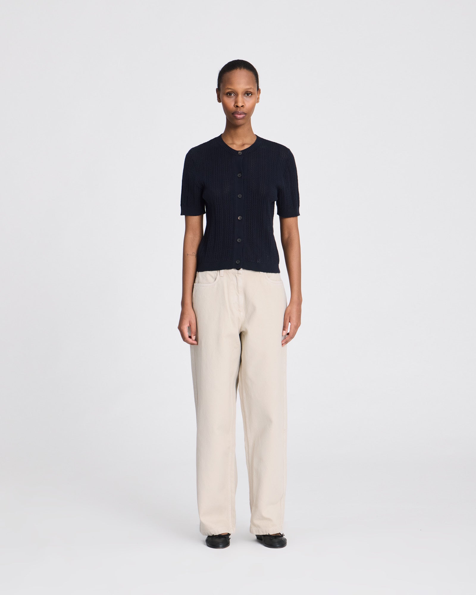 GAI+LISVA Delia S/S Cardigan Cotton Pointel Knit GOTS Cotton l Knitwear 181 Midnight Blue