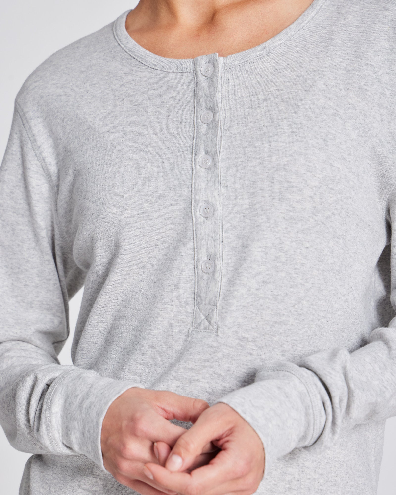 GAI+LISVA Ida Cotton 1x1 RIB Henley Tee GOTS 243975 Top 601 Light Grey Melange
