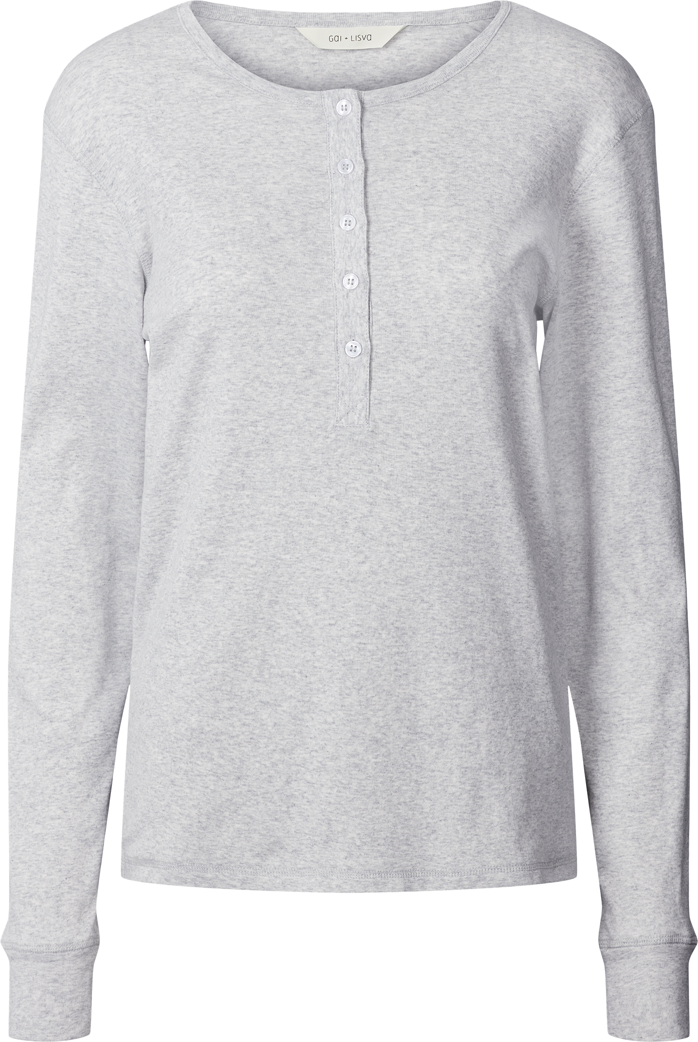 GAI+LISVA Ida Cotton 1x1 RIB Henley Tee GOTS 243975 Top 601 Light Grey Melange