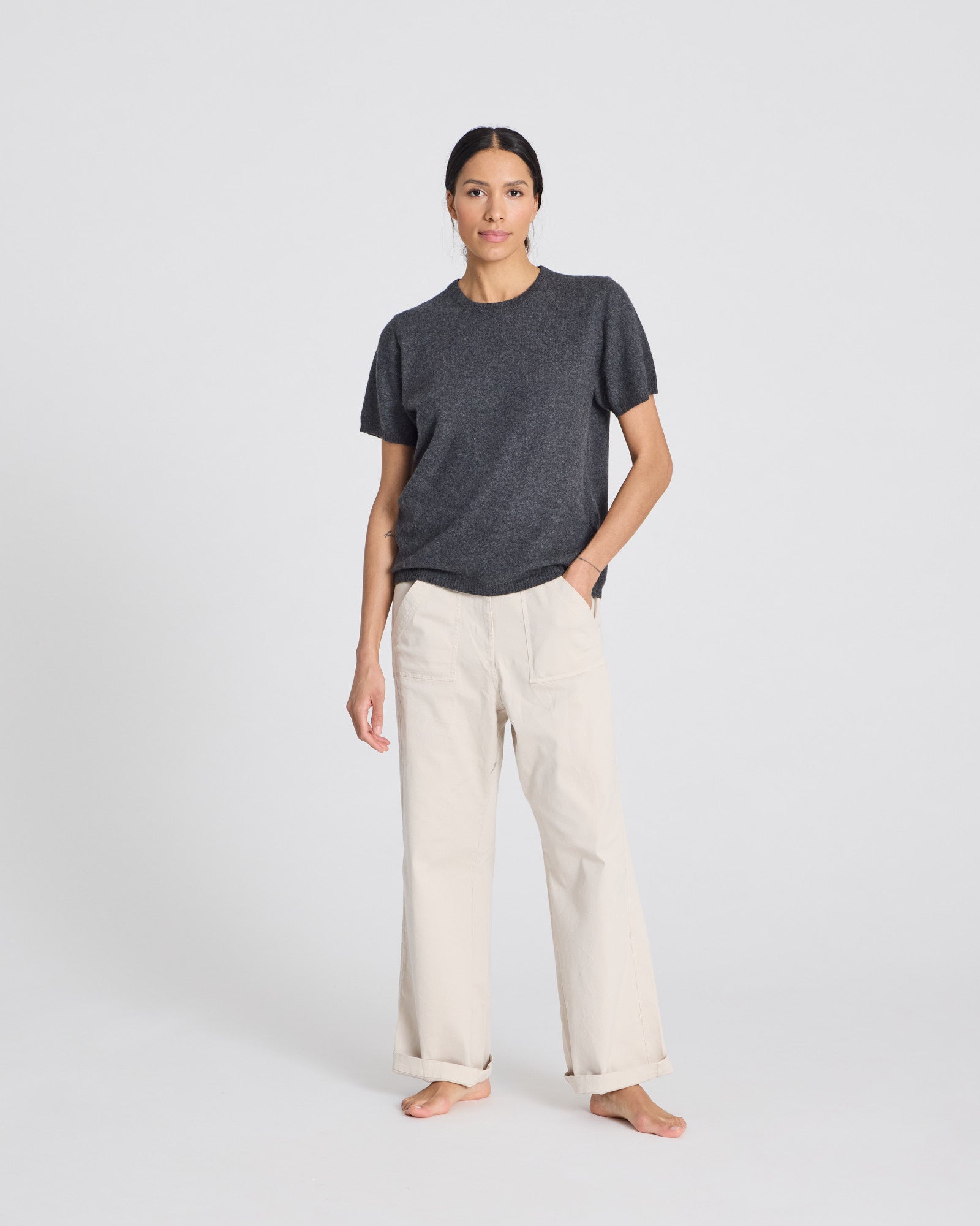 GAI+LISVA Ellia Cashmere Tee Knit 605 Dark Grey Melangè