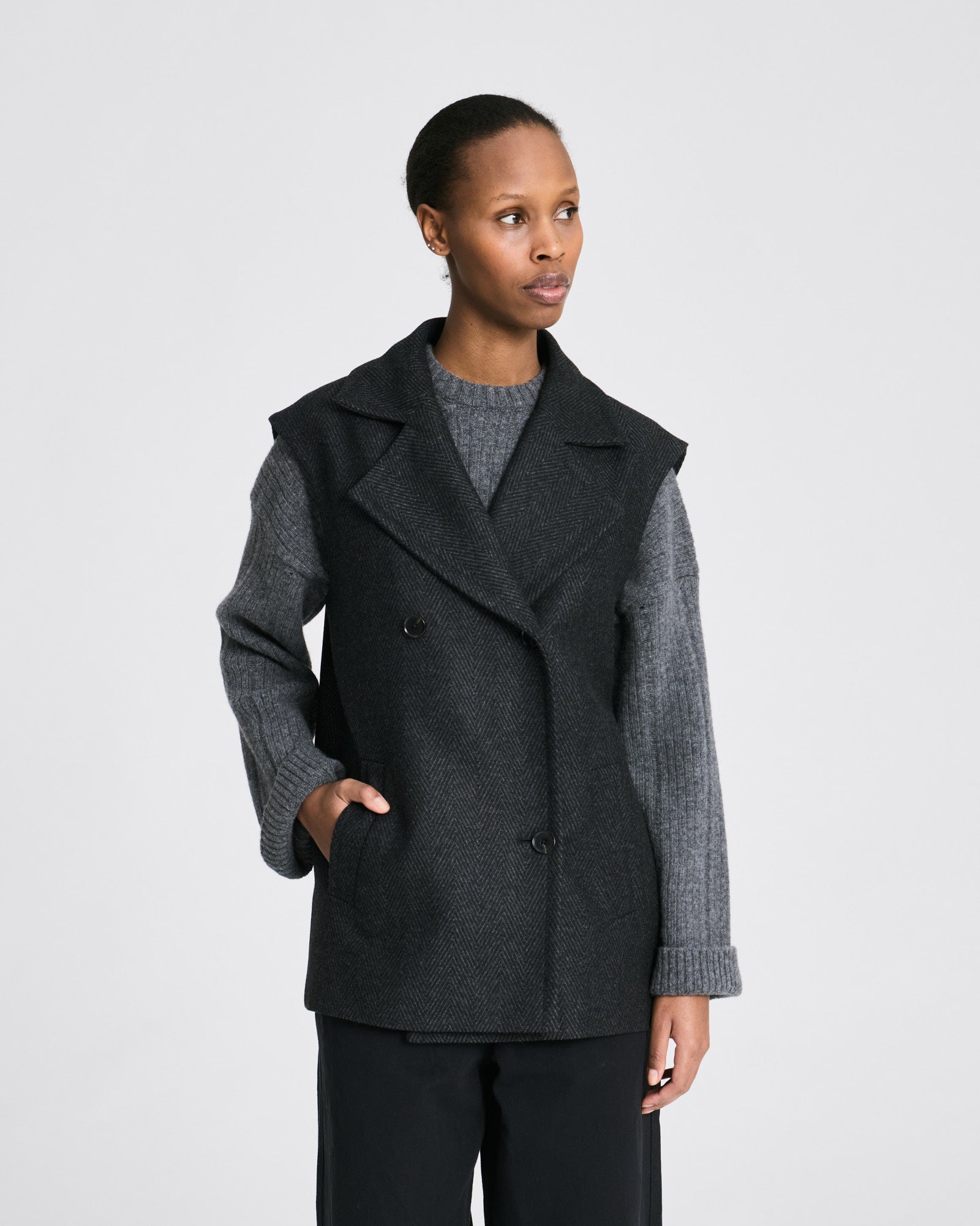 GAI+LISVA Petra Vest Outerwear 614 Dark Grey Melange