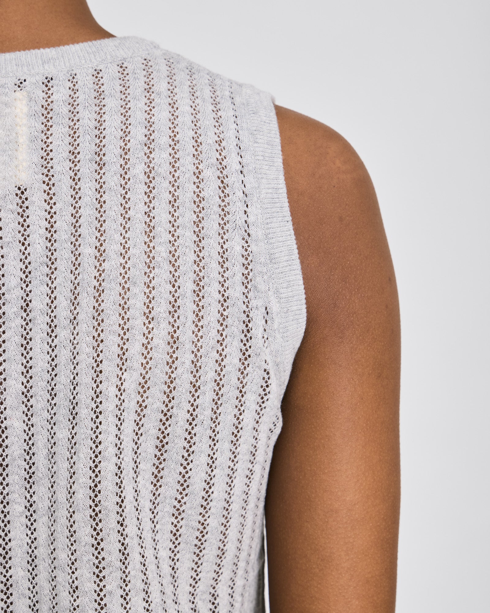 GAI+LISVA Sofie Fishbone Pointel Knit Top - GOTS Cotton l Knitwear 601 Light Grey Melange