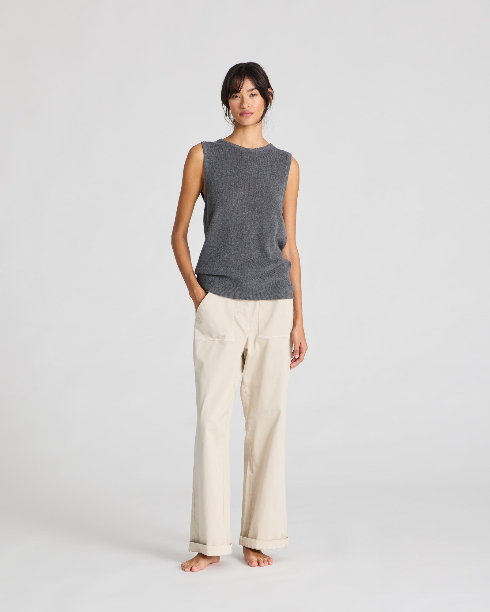 GAI+LISVA Sofie Knit Tank GOTS 243975 Knitwear 605 Dark Grey Melangè