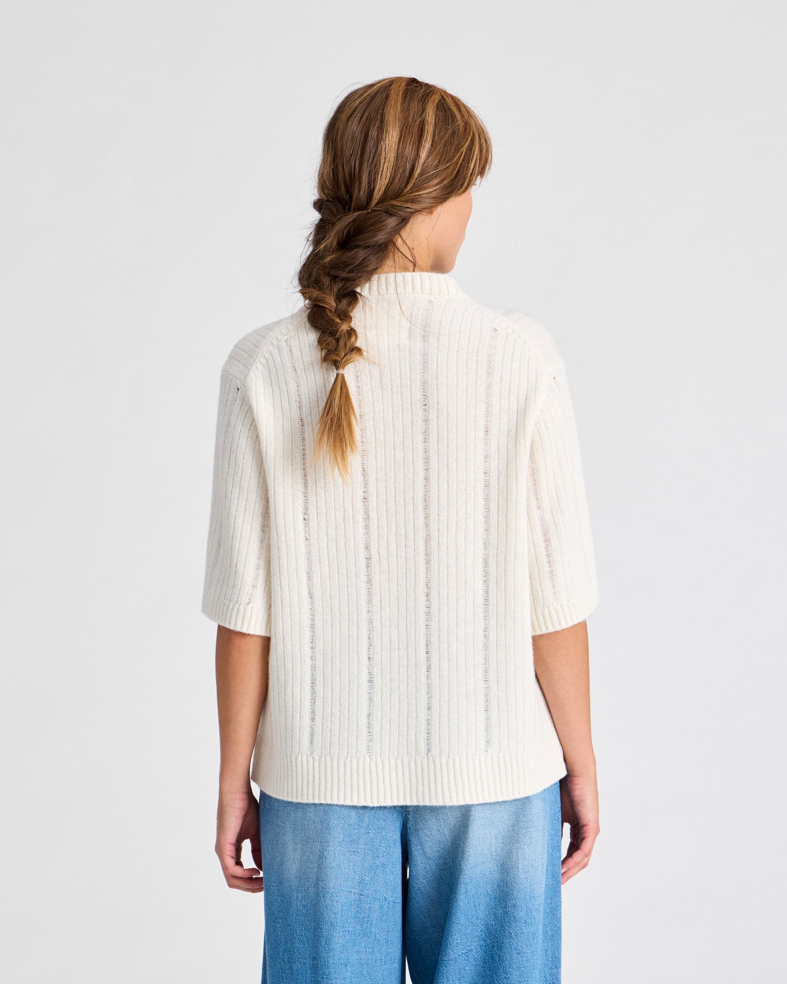 GAI+LISVA Tulle S/S Drop Needle Lambswool Knit GOTS Lambswool l Knitwear 124 Whisper White