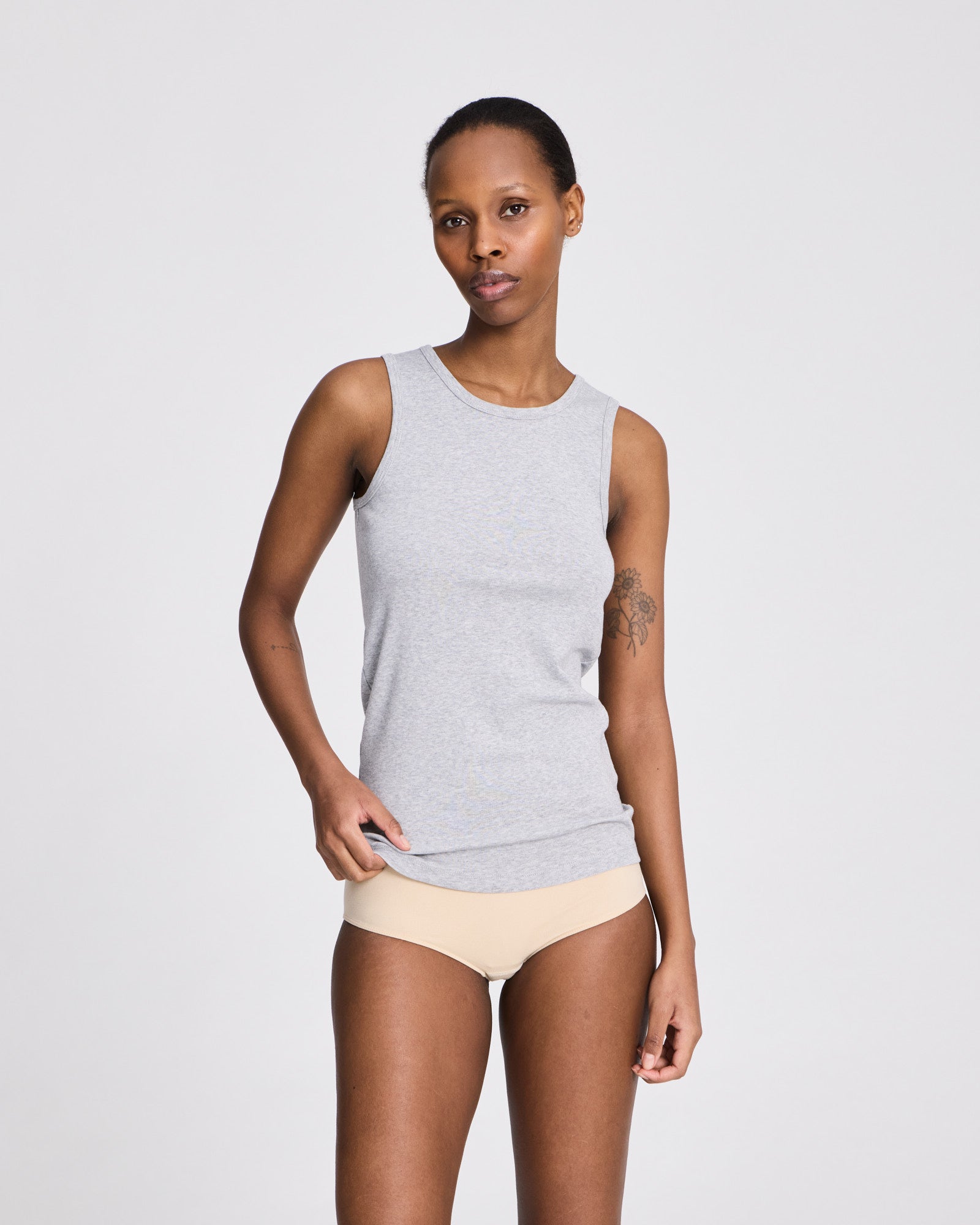 GAI+LISVA Alberte Cotton 1x1 RIB Top Tops & T-shirts 601 Light Grey Melange