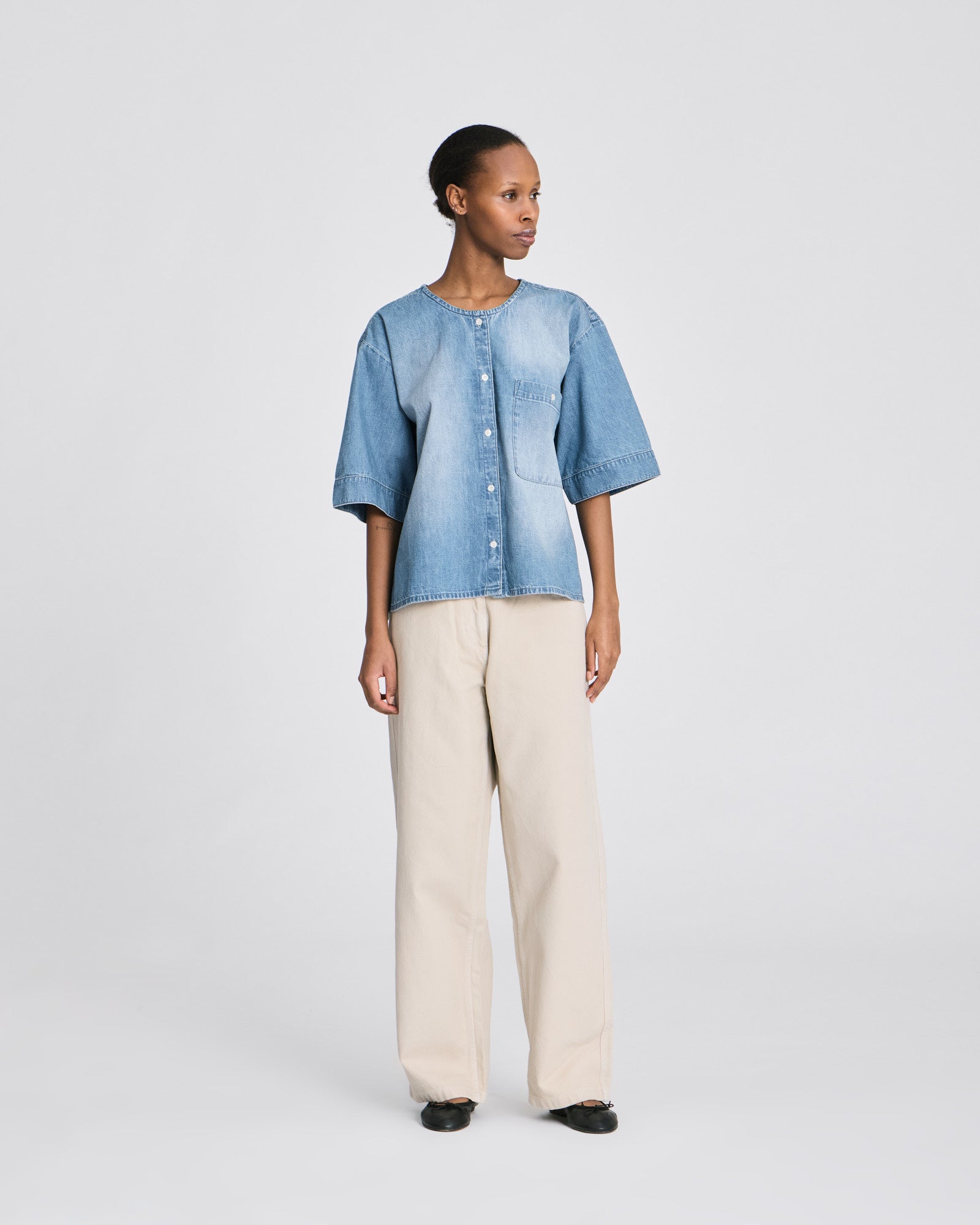 GAI+LISVA Alicia S/S Cotton Light Washed Denim Shirt GOTS Shirts & Blouses 712 Blue Denim Washed