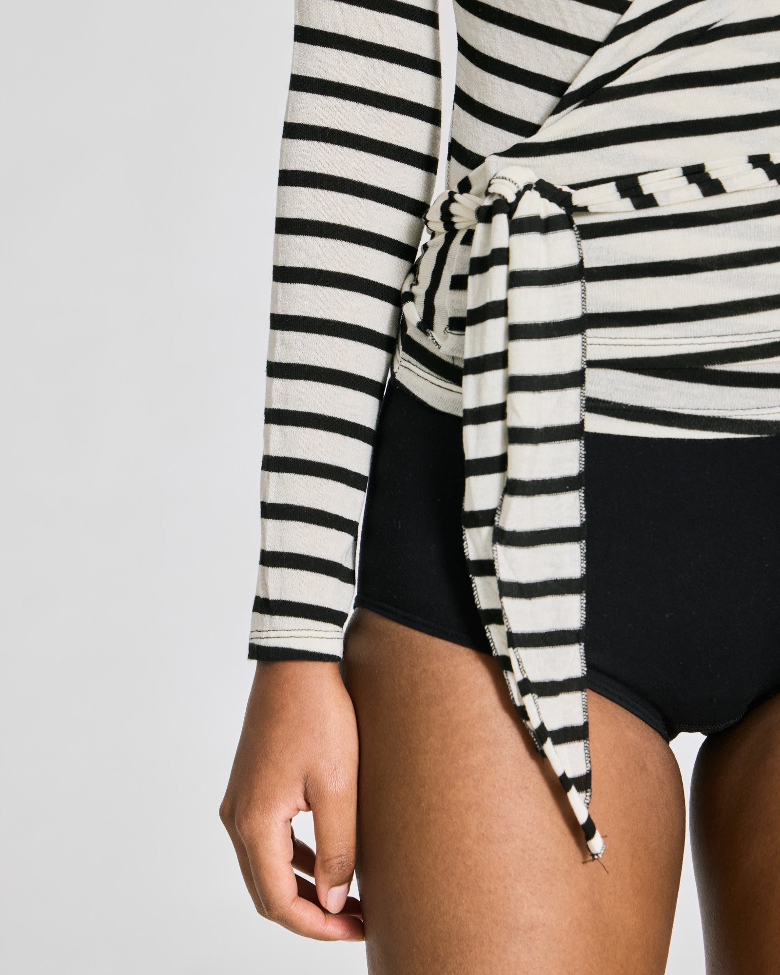 GAI+LISVA Anne Striped Wrap L/S Wool Top Tops & T-shirts 962 Ecru / Black Sailor Stripe