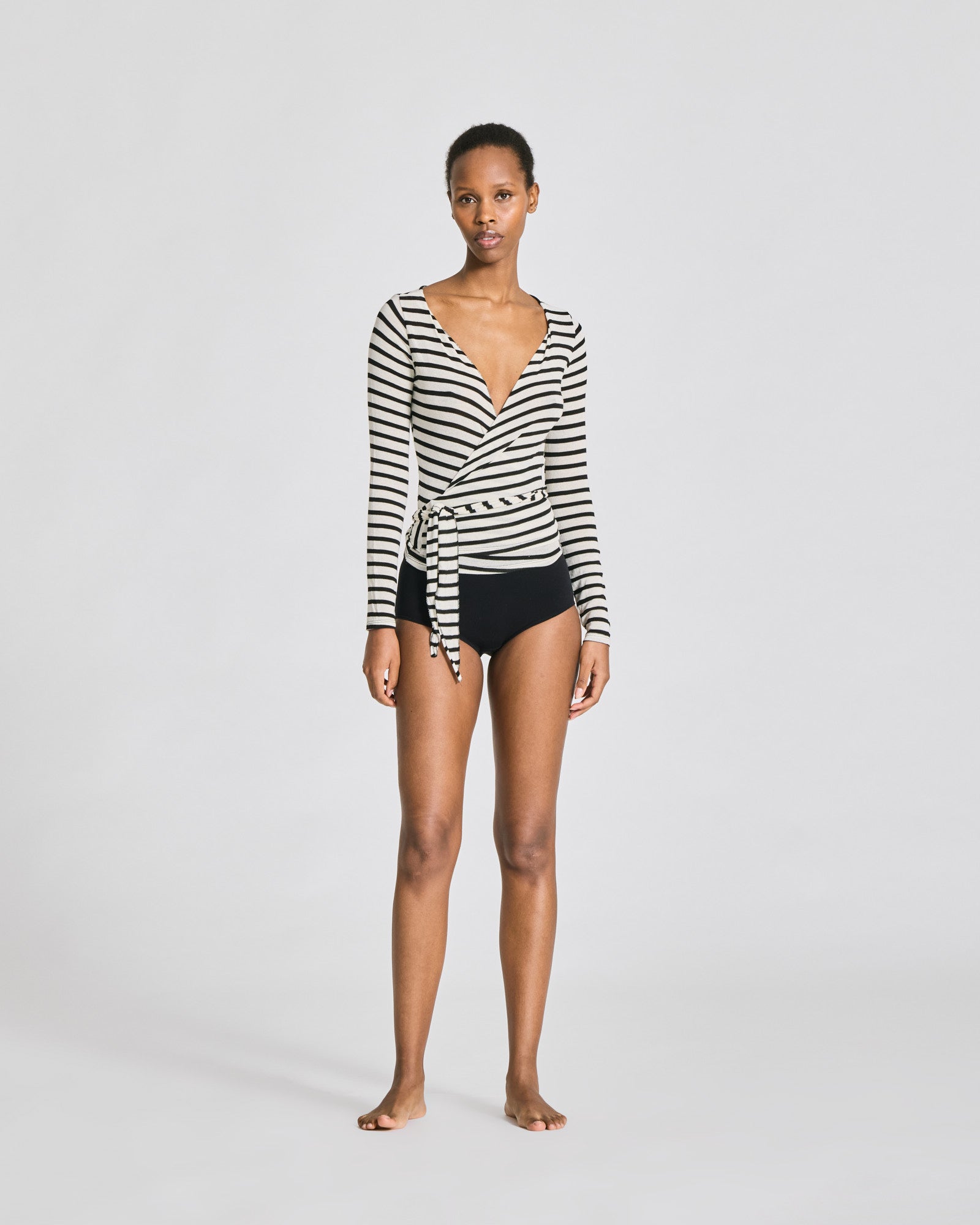 GAI+LISVA Anne Striped Wrap L/S Wool Top Tops & T-shirts 962 Ecru / Black Sailor Stripe