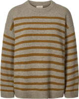 GAI+LISVA Barbera Stripe Lambswool Jumper Knit 136 Stone Grey / Dried Tobacco