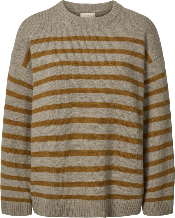 GAI+LISVA Barbera Stripe Lambswool Jumper Knit 136 Stone Grey / Dried Tobacco