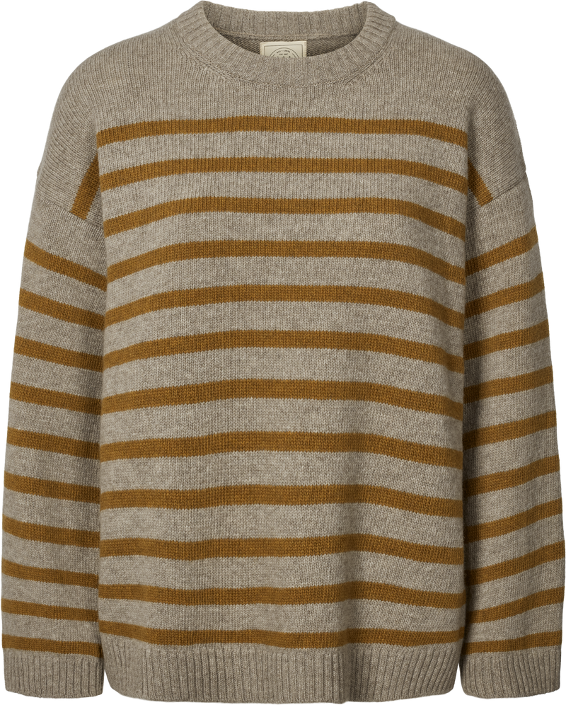 GAI+LISVA Barbera Stripe Lambswool Jumper Knit 136 Stone Grey / Dried Tobacco