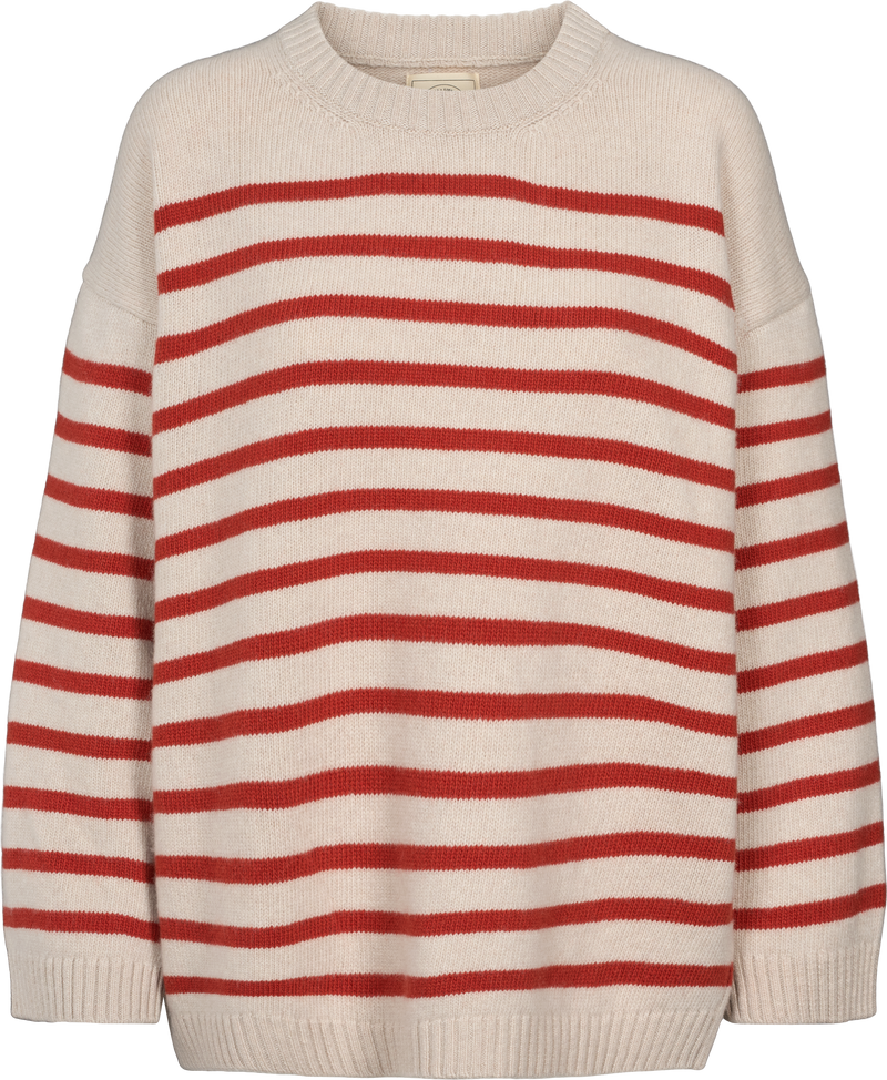 GAI+LISVA Barbera Stripe Lambswool Jumper Knit 142 Island Fossil / Raspberry