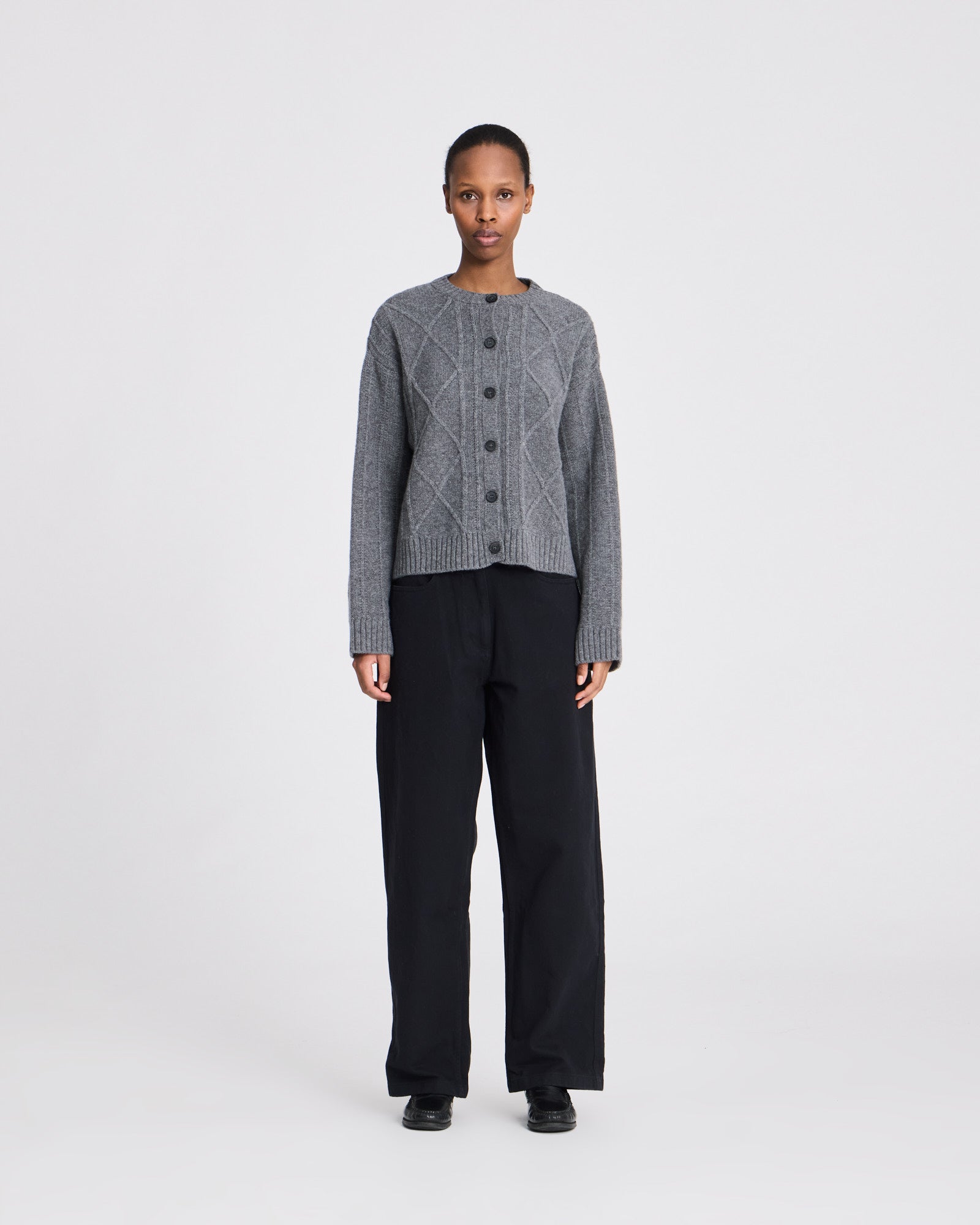 GAI+LISVA Cornelia L/S Cardigan Lambswool Knit GOTS Lambswool l Knitwear 631 Grafitti Grey Melangé