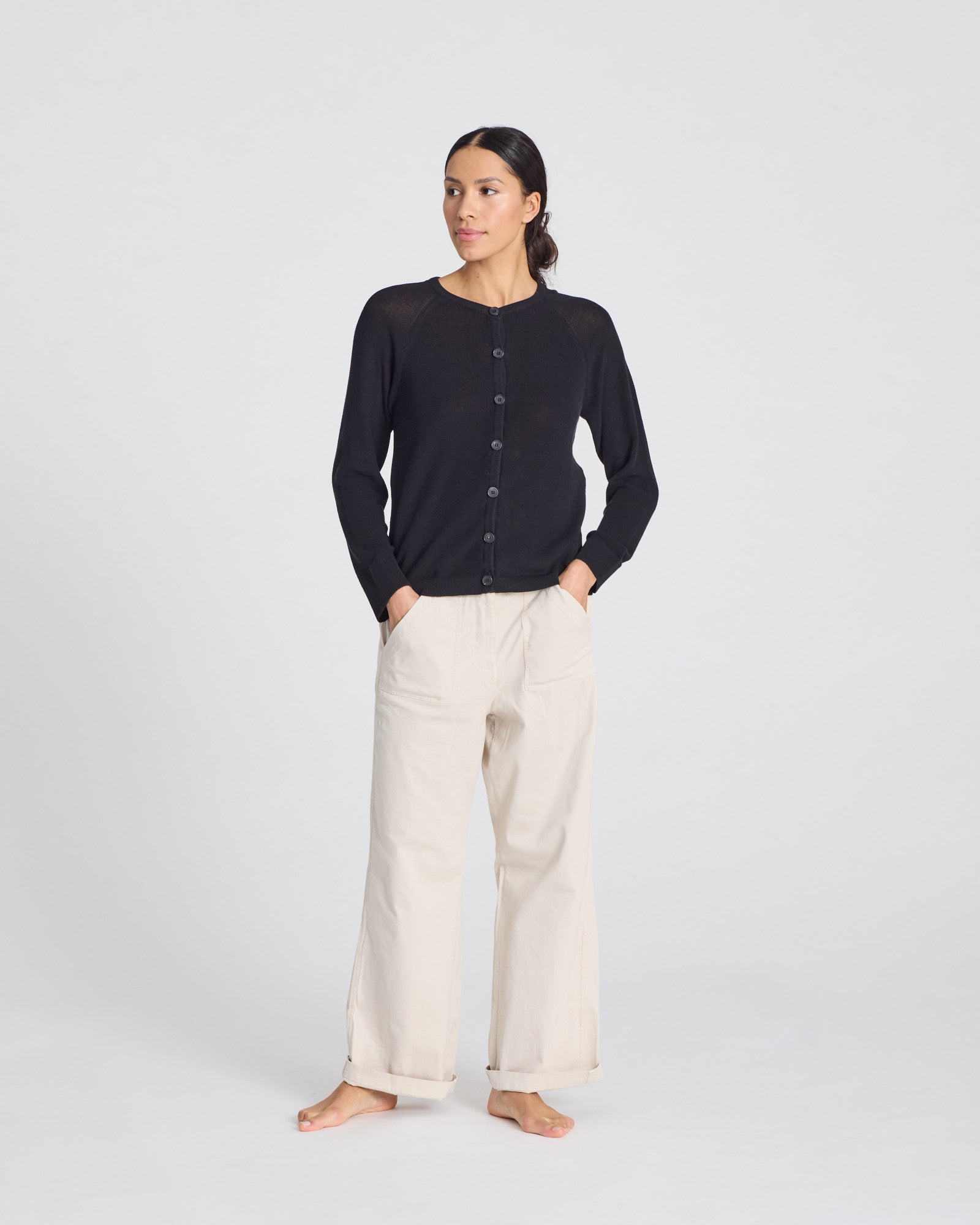 GAI+LISVA Ella L/S Cotton Rib Cardigan GOTS Knitwear 650 Black
