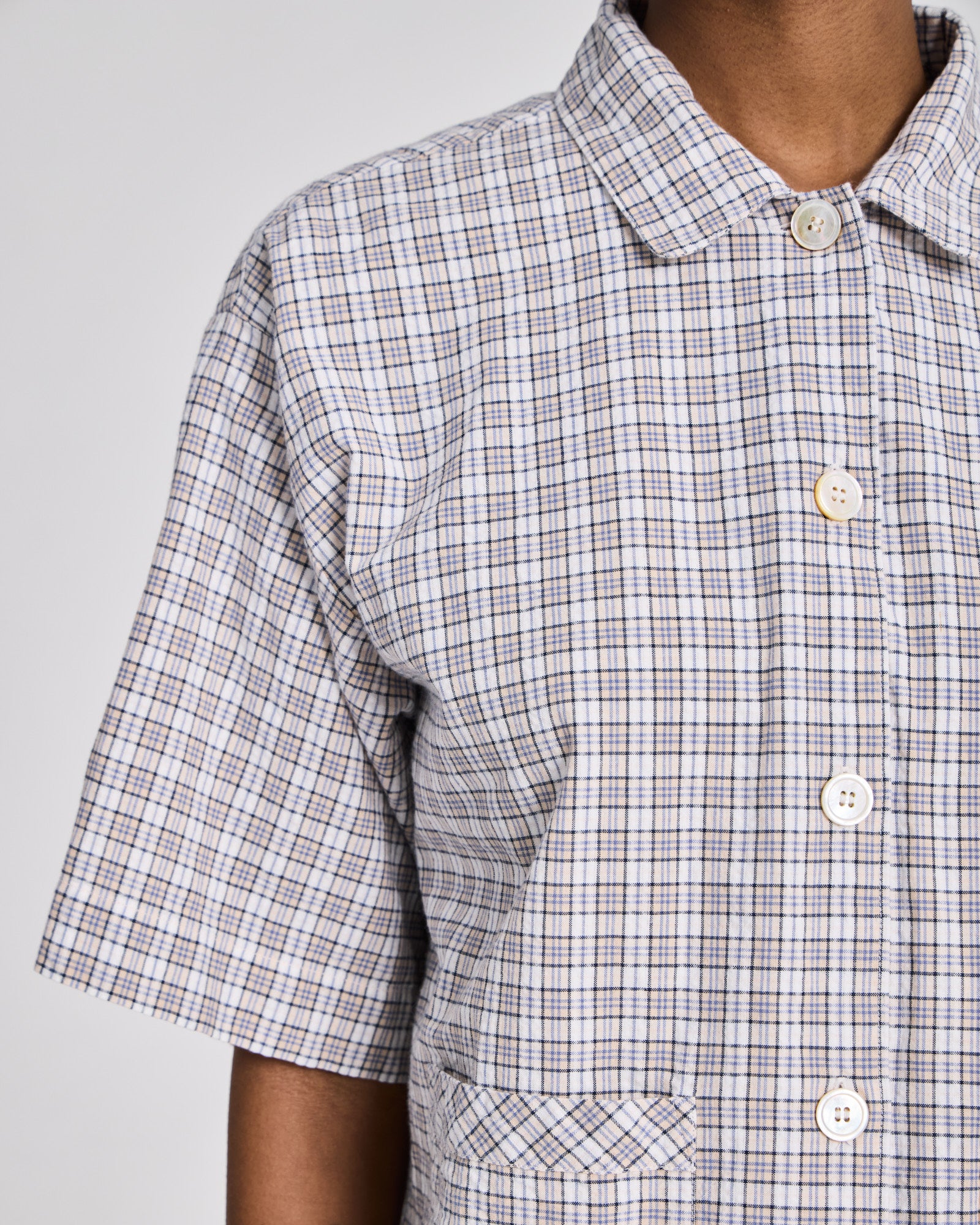 GAI+LISVA Elsa S/S Checkered Shirt W/Pockets GOTS Shirts & Blouses 740 Ecru Checkered