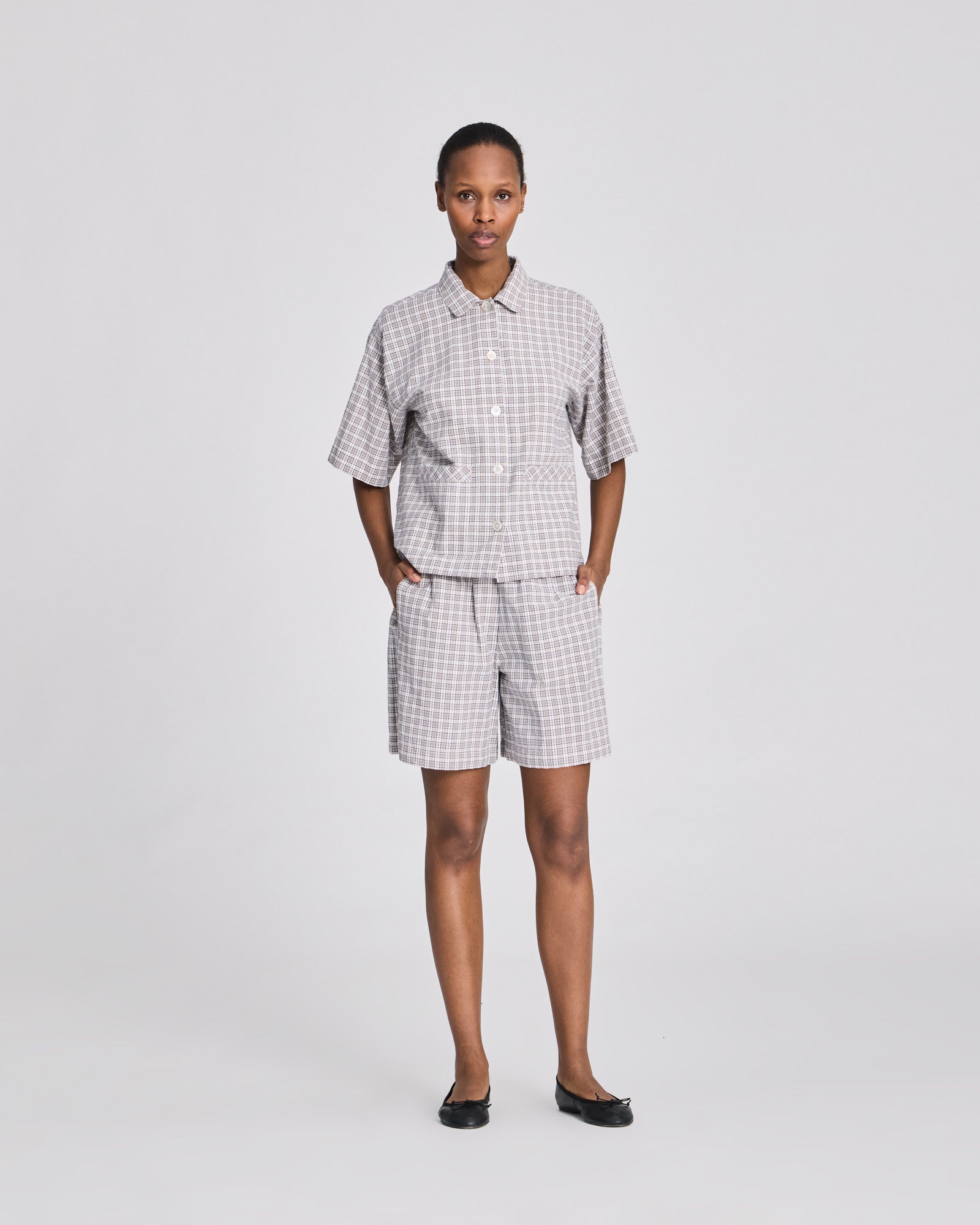 GAI+LISVA Elsa S/S Checkered Shirt W/Pockets GOTS Shirts & Blouses 740 Ecru Checkered
