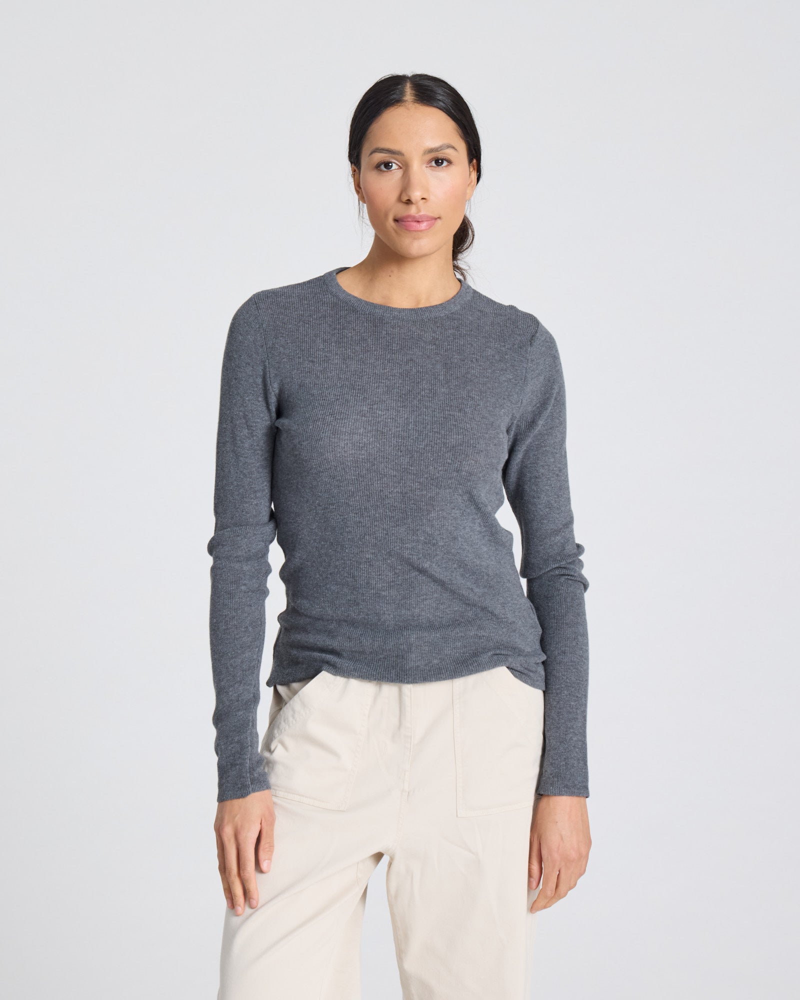 GAI+LISVA Freja L/S Cotton Rib Top GOTS Knitwear 605 Dark Grey Melangè