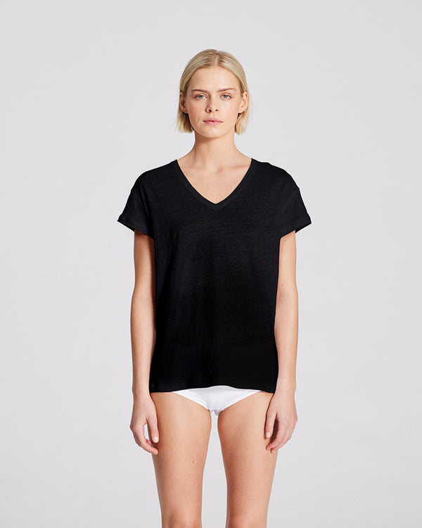 GAI+LISVA Simone Linen Tee Shirt Top 650 Black