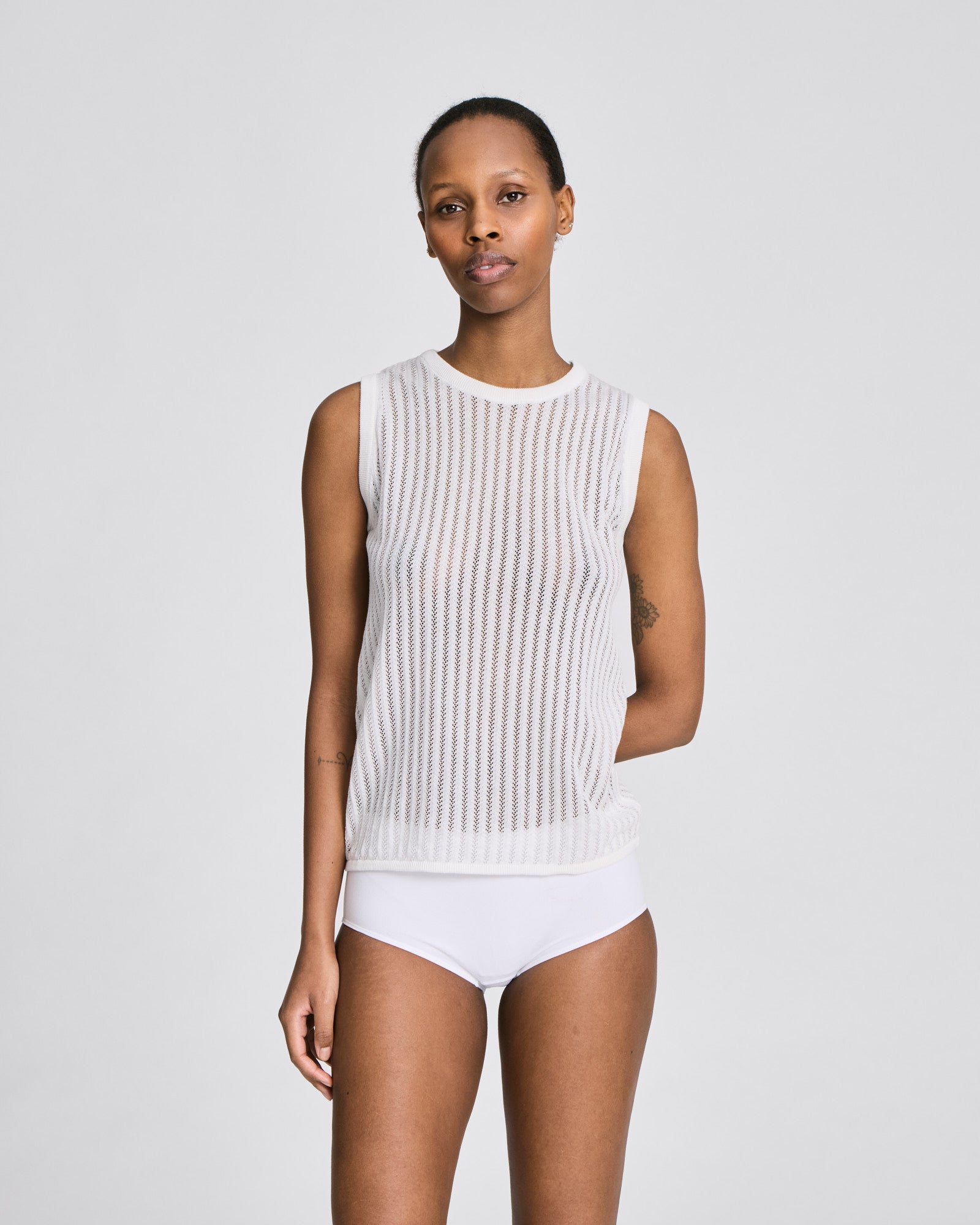 GAI+LISVA Sofie Fishbone Pointel Knit Top - GOTS Cotton l Knitwear 100 White
