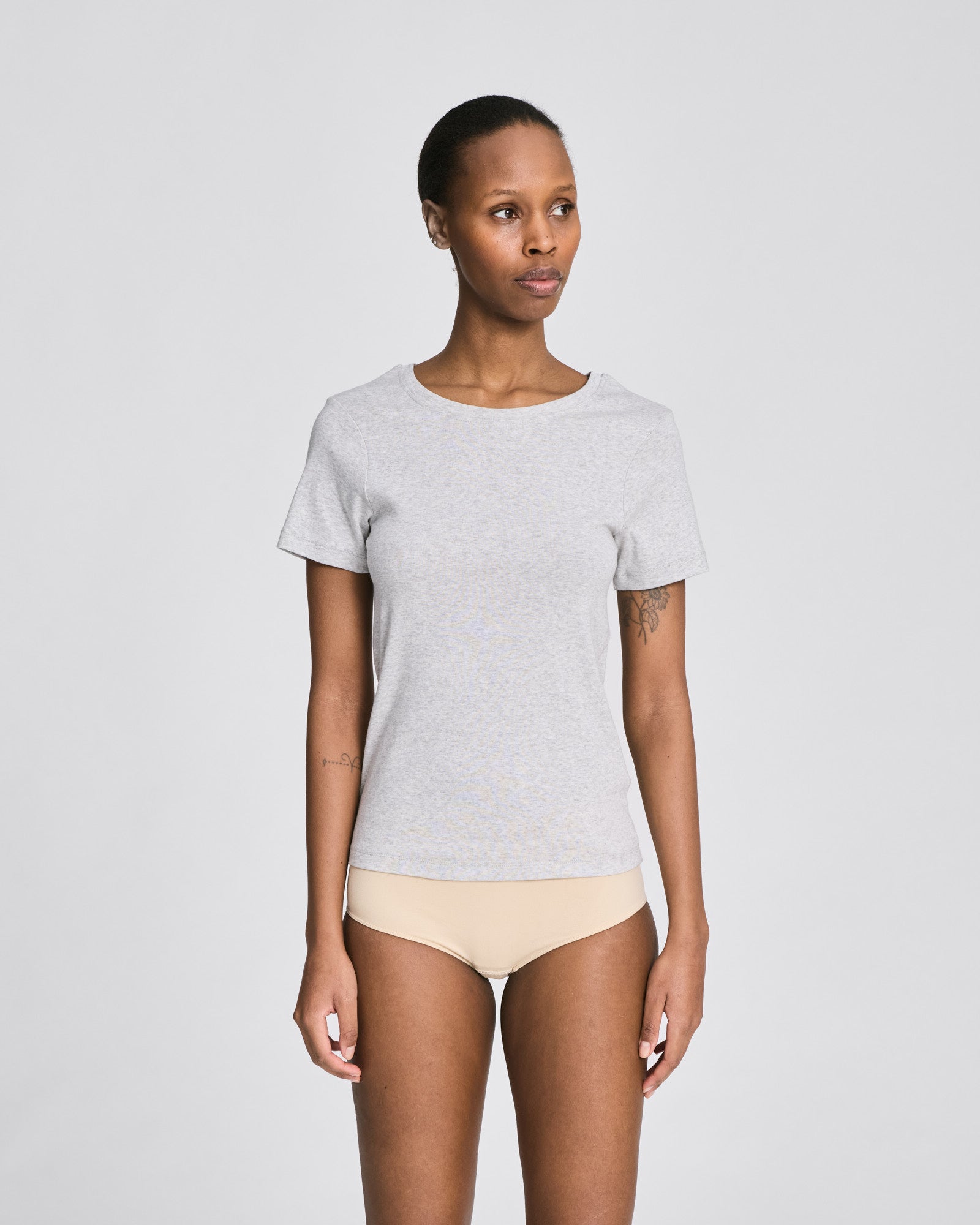 GAI+LISVA Trille Cotton Top 1x1 Rib Tee GOTS Tops & T-shirts 601 Light Grey Melange