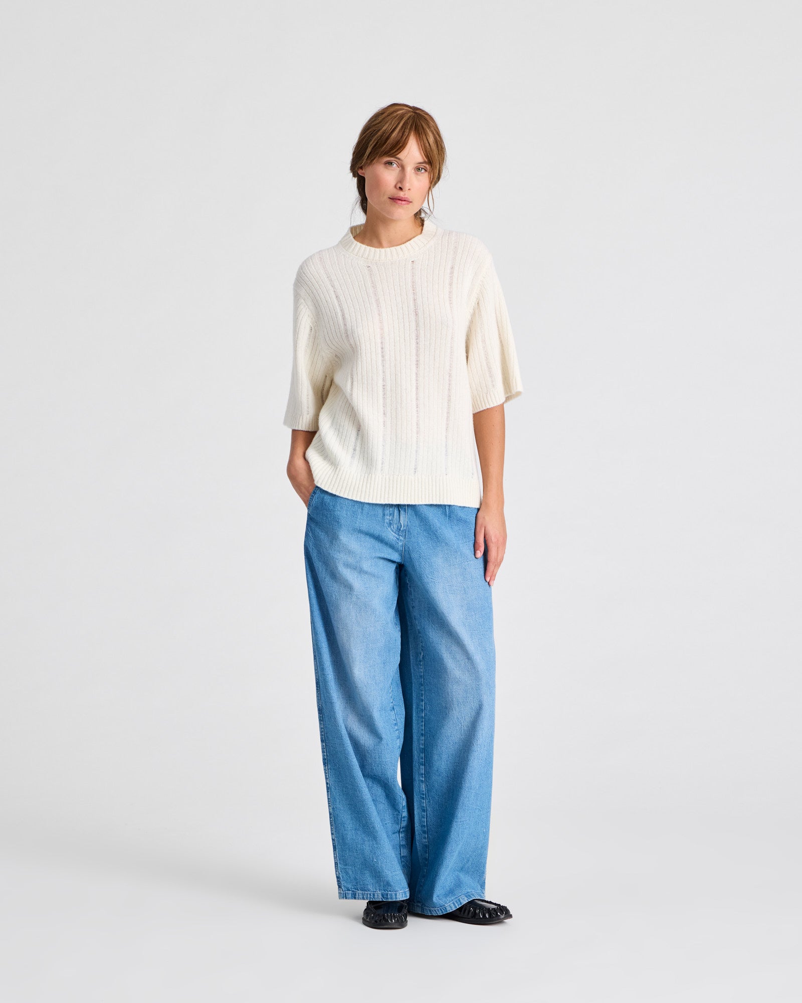 GAI+LISVA Tulle S/S Drop Needle Lambswool Knit GOTS Lambswool l Knitwear 124 Whisper White