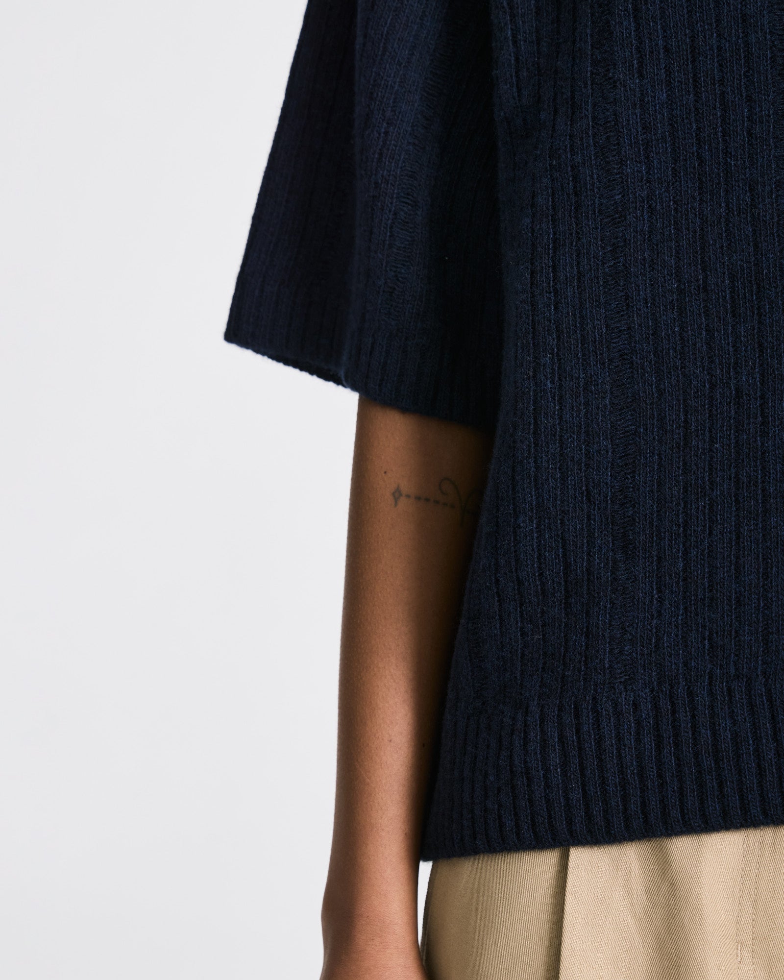GAI+LISVA Tulle S/S Drop Needle Lambswool Knit GOTS Lambswool l Knitwear 181 Midnight Blue