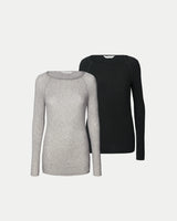 FOREVER BASIC PACK - AMALIE WOOL TOP - BLACK & LIGHT GREY MELANGE